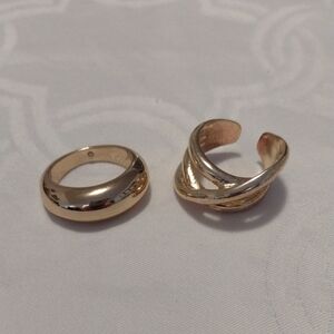 Gold Tone Dome Ring and Adjustable Crossover Ring - Women Jewelry